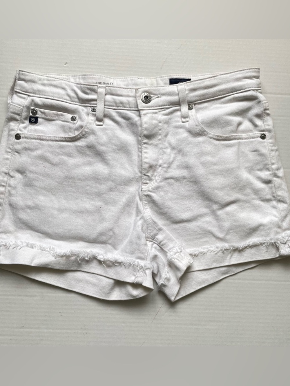 AG Adriano Goldschmied White Frayed Hem Denim Shorts - Picture 11 of 11
